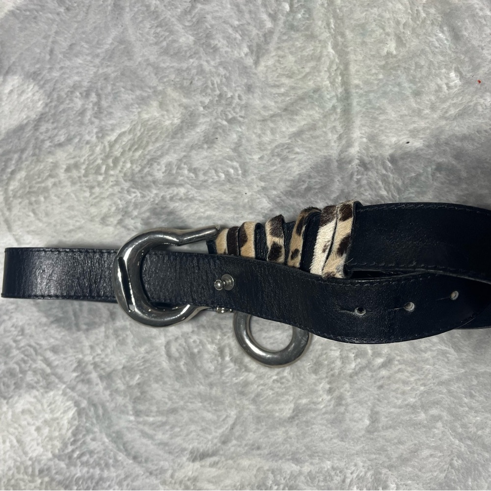 Black Leather Belt with Animal Print Detail size 44.